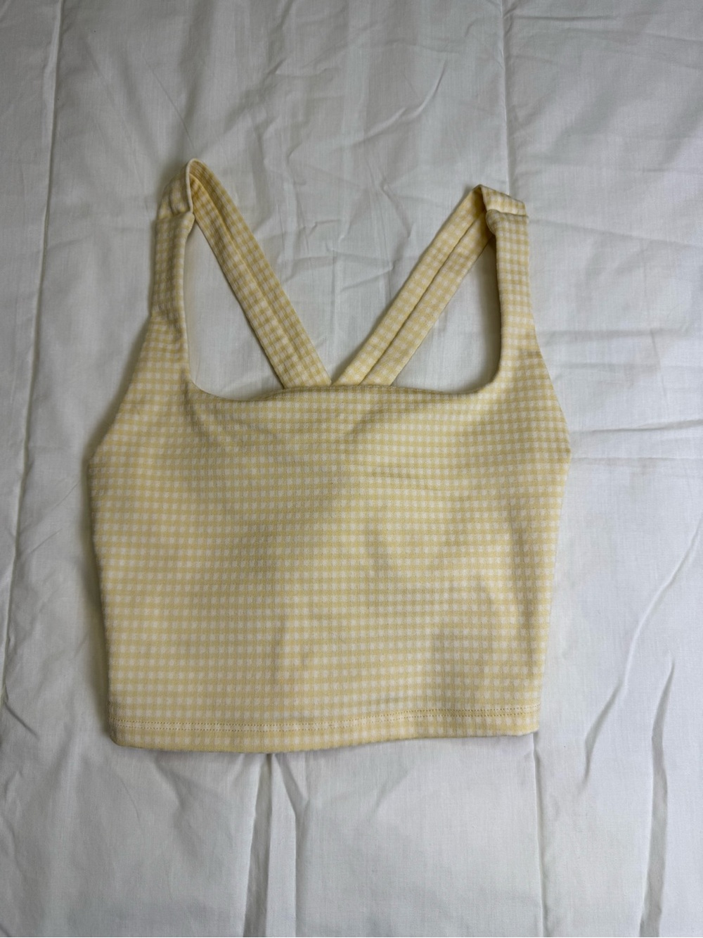 Nike Dri-FIT Gingham Crossback Sports Bra Medium Support Size S Yellow/White